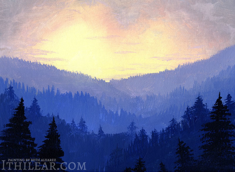 Rosy sunrise, painting by Beth Alvarez